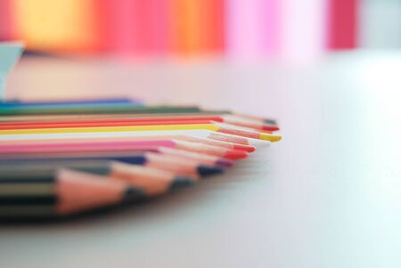 Color pencils close up. Art, hobbies, drawing and school toolsの写真素材