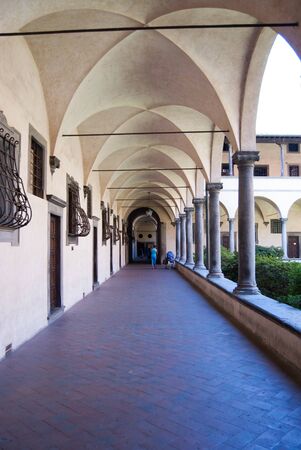 Corridor in a Tuscan architecture with a Gothic arcadeの写真素材
