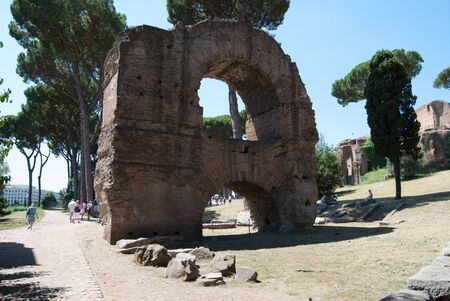 Palatine hill with ancient ruins. Old Roman Historical Architecture. Palatino Roma.の写真素材