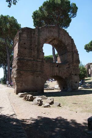 Palatine hill with ancient ruins. Old Roman Historical Architecture. Palatino Roma.の写真素材