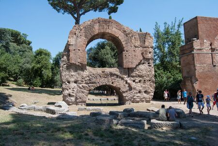 Palatine hill with ancient ruins. Old Roman Historical Architecture. Palatino Roma.の写真素材