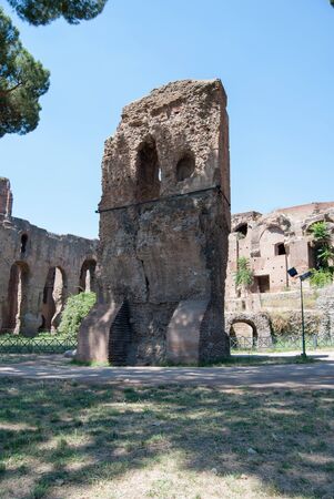 Palatine hill with ancient ruins. Old Roman Historical Architecture. Palatino Roma.の写真素材