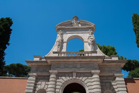 Stone arch at the Palatine Hill. Old Roman Historical Architecture. Palatino Romaの写真素材