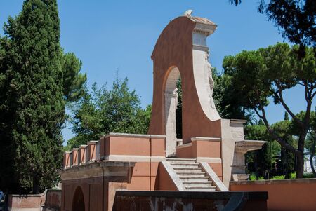 Stone arch at the Palatine Hill. Old Roman Historical Architecture. Palatino Romaの写真素材