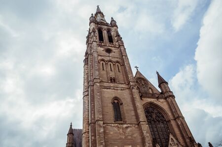 St. Martin's Church in Arlon, Province of Luxembourg, Belgium. View of the exterior, Neo-Gothic style, Wallonia's major heritageの写真素材