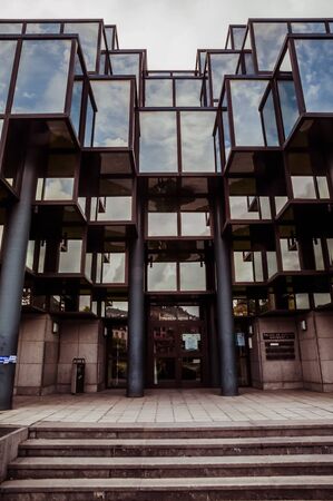 Editorial: Courthouse of Arlon, Province of Luxembourg, Belgium. View of the exterior, modern glass architecture. Historic building of the cityの写真素材