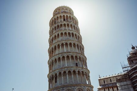 The Pisa tower, we have sunny summer day. Torre di Pisa, the campanile of the Cathedral of Our Lady of the Assumption, in Tuscanyの写真素材