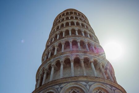 The Pisa tower, we have sunny summer day. Torre di Pisa, the campanile of the Cathedral of Our Lady of the Assumption, in Tuscanyの写真素材