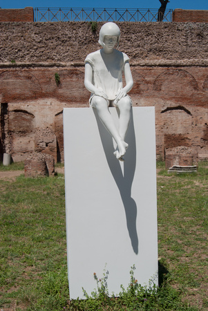 Rome, Italy - August 2 2013: white statues sculpture of people sitting at the Stadium of Domitian at Palatine Hill in Rome. Palatino Romaのeditorial素材