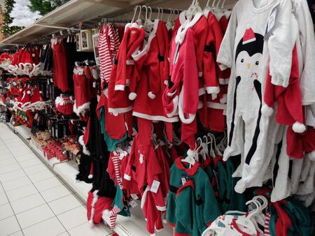 Mont-Saint-Martin, France - November 29, 2019: Auchan Christmas clothes at shopping mallのeditorial素材