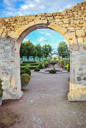 Ungersheim, France - July 21 2012: Green garden with plants and flowers at the Ecomuseum of Alsaceのeditorial素材