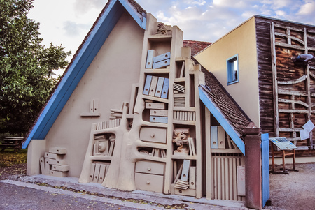 Ungersheim, France - July 21 2012: Ecomuseum of Alsace, the outdoor living museum, presentation of craftsmen and traditional houses of a villageのeditorial素材