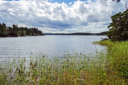 Lake of an island in Stockholm Archipelago, beautiful sunny summer day in Swedenの写真素材