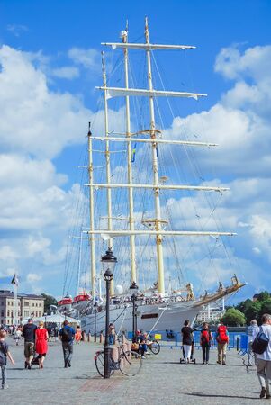 Sailboat in the center of Stockholm on a beautiful sunny summer dayのeditorial素材