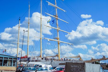 Sailboat in the center of Stockholm on a beautiful sunny summer dayのeditorial素材