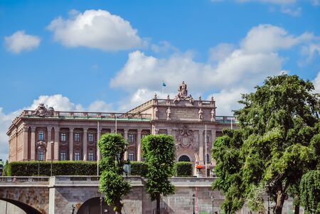 Stockholm, Sweden - August 5 2012: Riksdagshuset, seat of the Swedish Parliament, on Helgeandsholmen islet in the historic part of the cityのeditorial素材