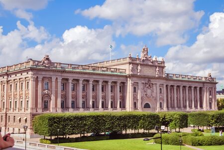 Stockholm, Sweden - August 5 2012: Riksdagshuset, seat of the Swedish Parliament, on Helgeandsholmen islet in the historic part of the cityのeditorial素材