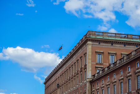 Stockholm, Sweden - August 5 2012: lion statue in front of the Royal Palace at Stadsholmen in Gamla Stan, Kungliga slottenのeditorial素材