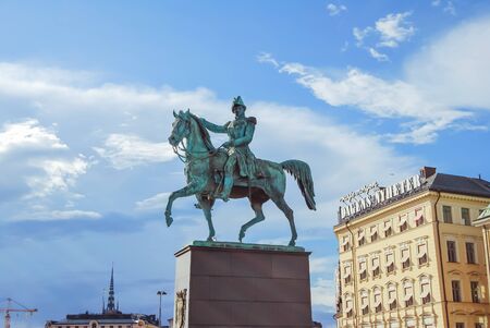 Stockholm, Sweden - August 5 2012: Equestrian statue of Charles XIV John, Karl XIV Johan Kung, King of Sweden and Norway, at the Royal palaceのeditorial素材