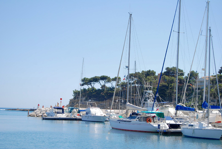 Marseille, France - July 6 2011: Pretty harbor with boats and view on the sea side and the city in Provenceのeditorial素材