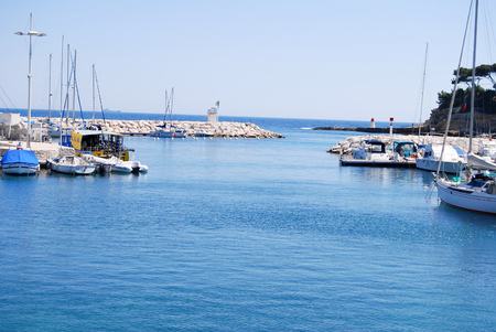 Marseille, France - July 6 2011: Pretty harbor with boats and view on the sea side and the city in Provenceのeditorial素材
