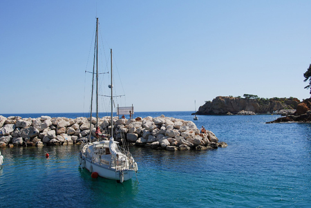 Marseille, France - July 6 2011: Pretty harbor with boats and view on the sea side in Provenceのeditorial素材
