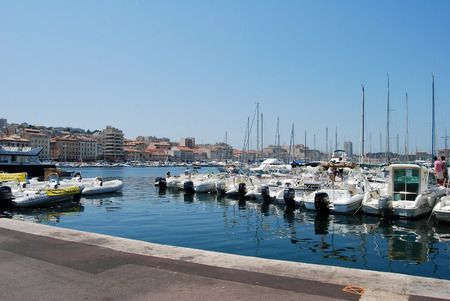Vieux Port, Old Port, Quai des Belges: port with boats and sea view in summerのeditorial素材