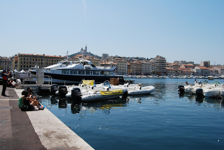 Vieux Port, Old Port, Quai des Belges: port with boats and sea view in summerのeditorial素材