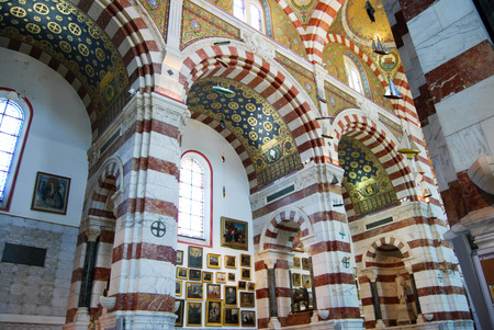 Marseille, France - July 6 2011: Interior of the Basilique Notre-Dame de la Garde, la Bonne M?re. The Basilica of Our Lady of the Guard, religious famous monumentのeditorial素材