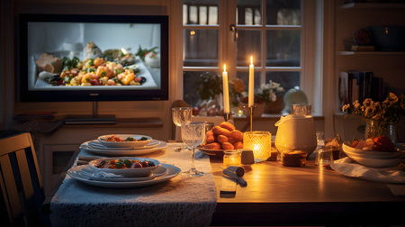 Warn dining room with candle romantic theme Hyggeの素材