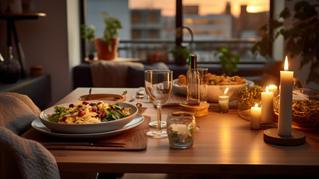 Warn dining room with candle romantic theme Hyggeの素材