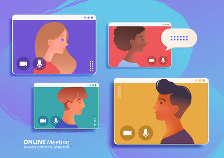 Video conference call of a business group meeting. Work from Home, Online webinar. Technology...