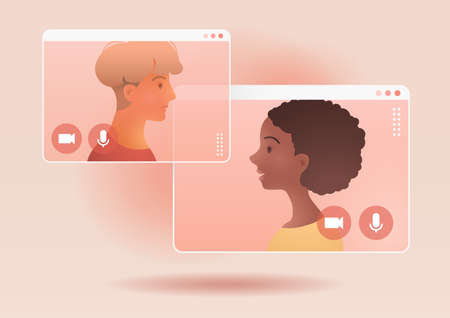 Video conference call, business online meeting. Work from Home, Online webinar. Social distancing. Online technology concept vector illustration.のイラスト素材
