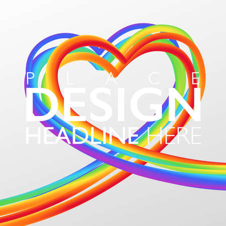 Colorful rainbow heart shape background. Abstract 3D striped objects on white background with copy space. Vector illustration templateのイラスト素材