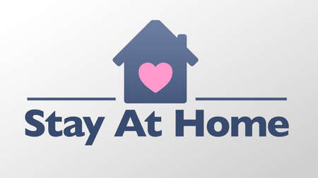 Stay at home slogan with house and heart sign. Self quarantine symbol and icon. COVID-19 or coronavirus protection campaign vector illustration.のイラスト素材