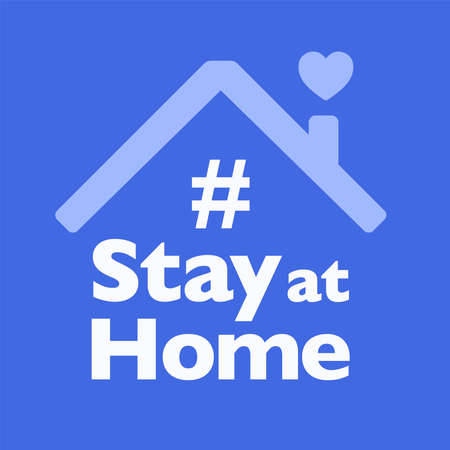 Hashtag Stay at Home slogan underneath the roof with heart over the chimney sign. COVID-19 or coronavirus protection campaign icon. Vector illustration.のイラスト素材