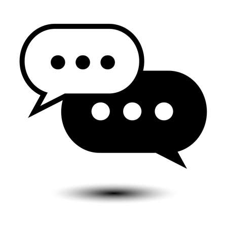 Black and White chat icon. Speech bobbles flat art symbol. Vector illustration.のイラスト素材