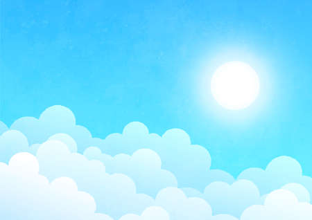 Cloud and sun on blue background. watercolor on paper craft style. Vector illustrationのイラスト素材