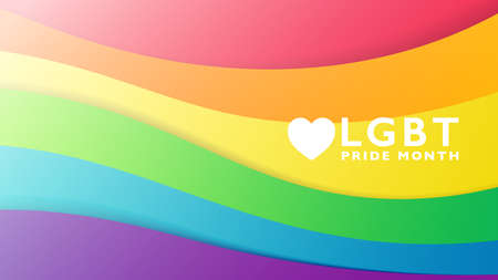 Colorful LGBT pride month banner. Abstract paper cut rainbow flag background with copy space. Vector illustration template.のイラスト素材
