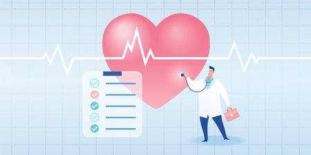 Vector illustration of a doctor with stethoscope and cardiogramのイラスト素材