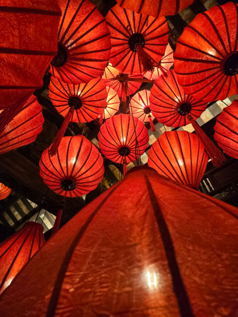 Red Lanterns, Traditional Chinese decoration for festive seasonsの写真素材