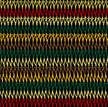 Seamless ethnic pattern. Handmade. Colorful tribal figures during ritual ethnic dances on a black background for printing on textiles.Africa, America, Navajo, Aztecs, Maya, Peru, Mexico, Ancient Egyptのイラスト素材