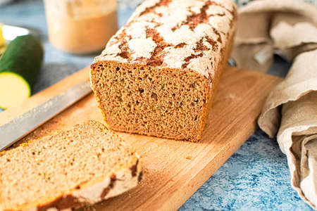 Sourdough rye bread with a hint of Summer squash. French cuisine. Healthy, nutritious bread with a...