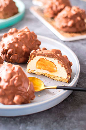 Caramel Cookies with Chocolate and hazelnuts.  Bakery, confectionery and restaurant concept. Perfect...
