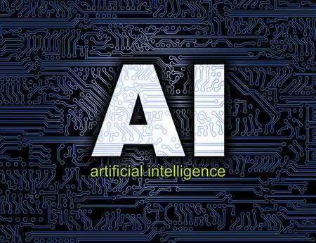 Artificial intelligence (AI) abstract  background. A close-up blue computer circuit board as a...