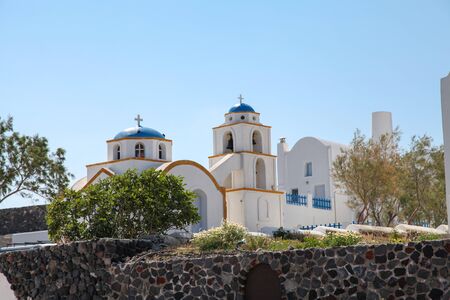 Chapel on Santorini island in the Cyclades (Greece)の写真素材