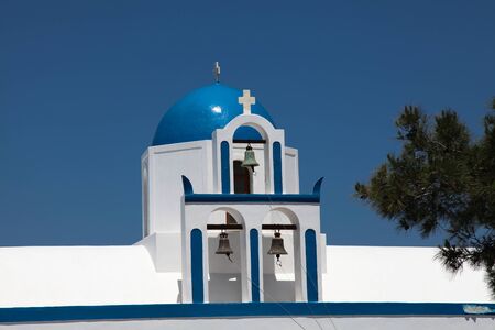 Chapel on Santorini island in the Cyclades (Greece)の写真素材