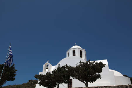 Chapel on Santorini island in the Cyclades (Greece)の写真素材