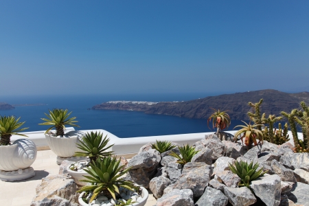 Oceanfront on Santorini island in the Cyclades (Greece)の写真素材