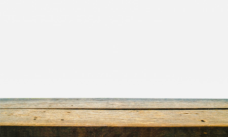 empty natural wood shelf for product display, white backgroundの写真素材
